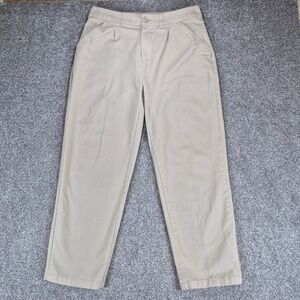 P&Co Trousers Mens UK 34 Beige Khaki Cotton Utility Pleated Chinos Adjustable